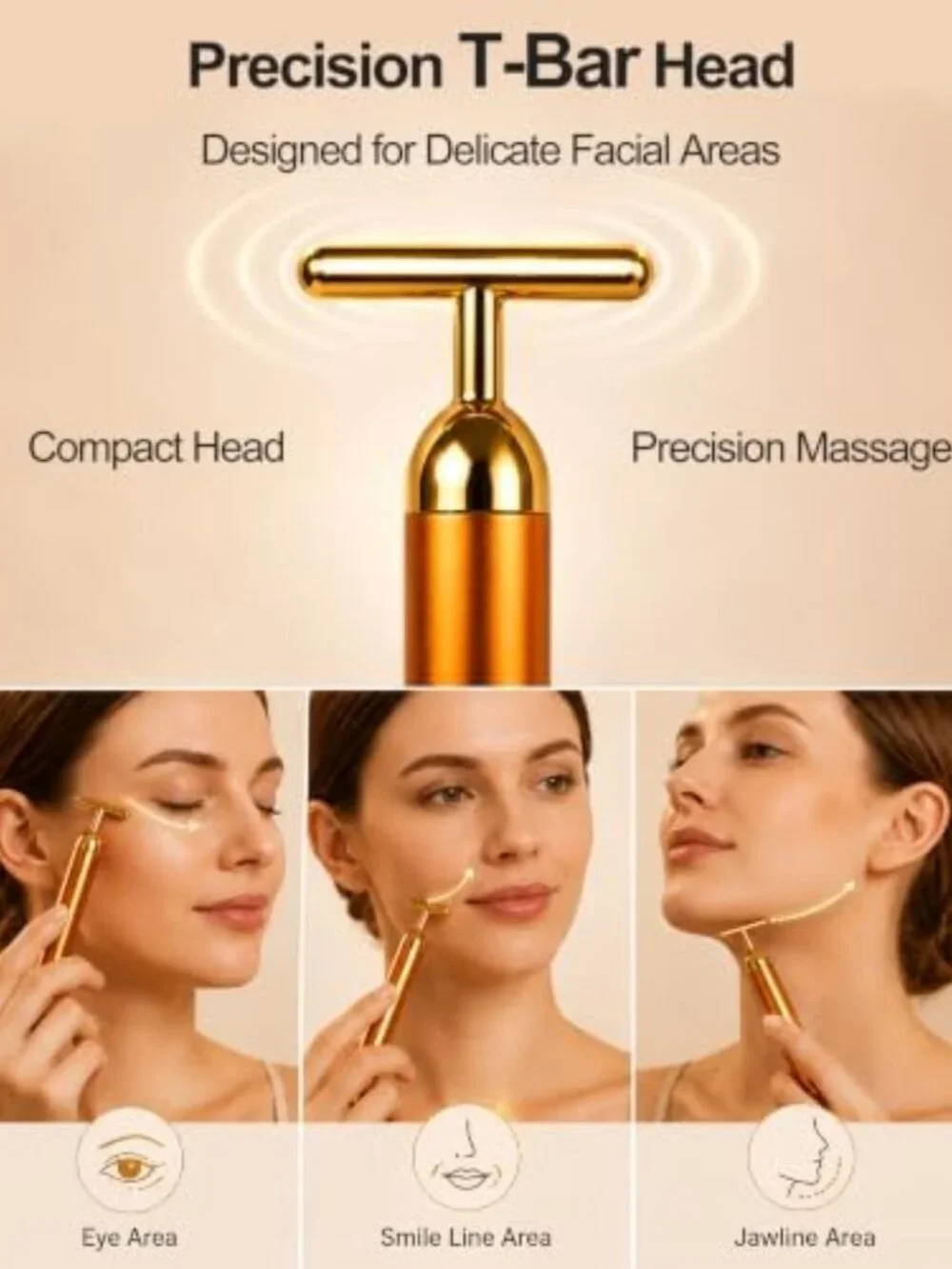 Rechargeable Golden Vibrating Face Massager Roller for Lymphatic Drainage
